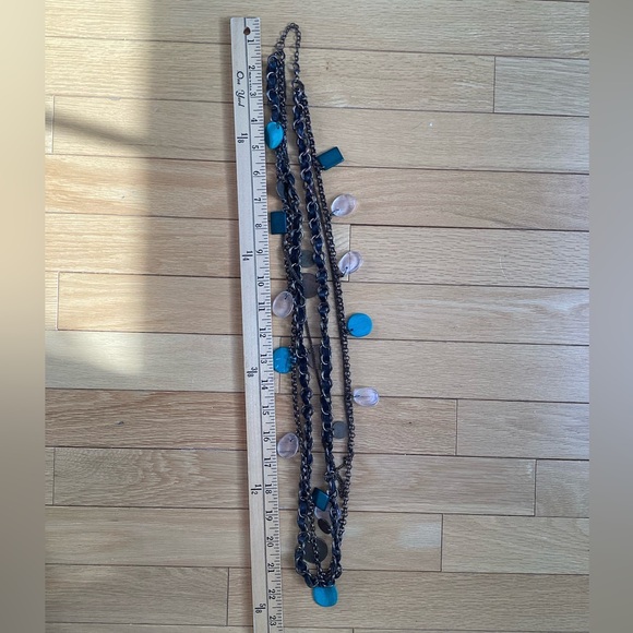 Cassis, Multi-strand necklace, leather and metal, turquoise embellishments - Picture 7 of 9